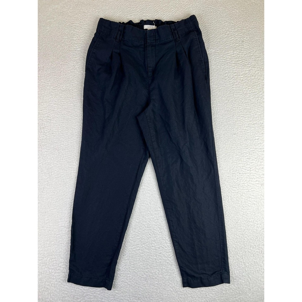 LOFT Womens Medium‎ Blue Linen Cotton Chino Pants Pleated Elastic Waist Twill